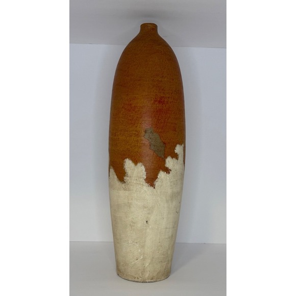 Vintage Mexican Clay Vase – 20" Tall Terracotta & Whitewashed Pottery – Rustic - Picture 4 of 4